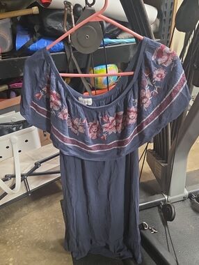 Knox Rose Navy Blue Midi Dress with Pink Floral Embroidery